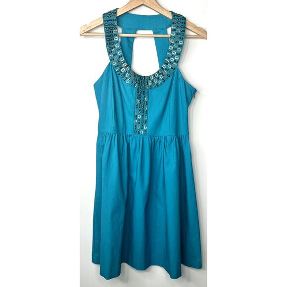 Kensie Womens Halter Dress Sleeveless Beaded Neckline Side Zip Party Green Sz 4 - Picture 1 of 13
